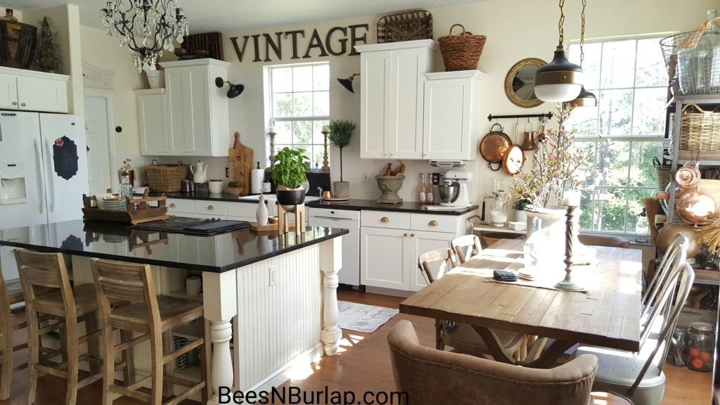 white industrial farmhouse kitchen makeover painted cabinets