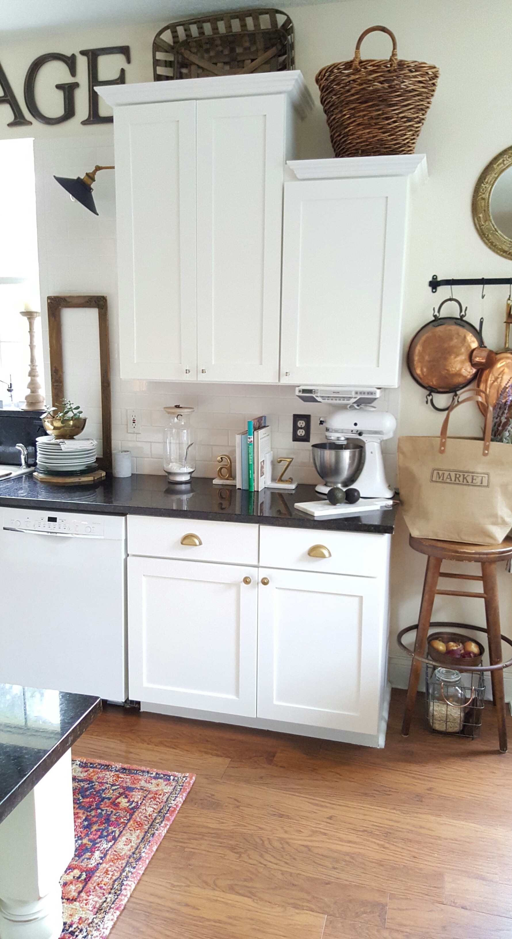 White Farmhouse Kitchen Eclectic Gold Brass Decor