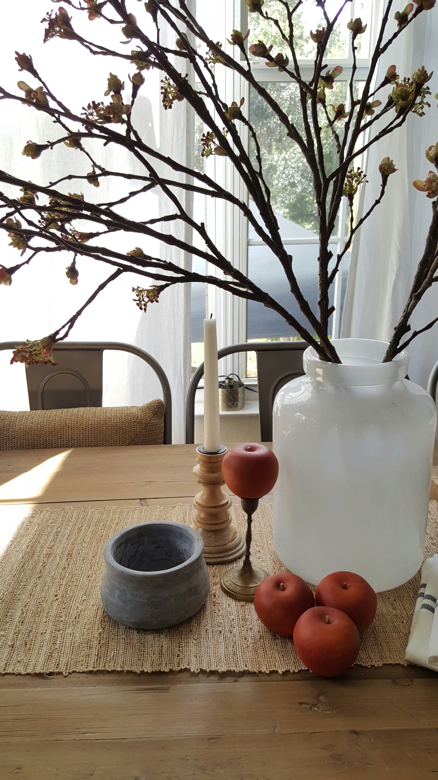 Shop the house design challenge Fall dining table decor apples and blossoms