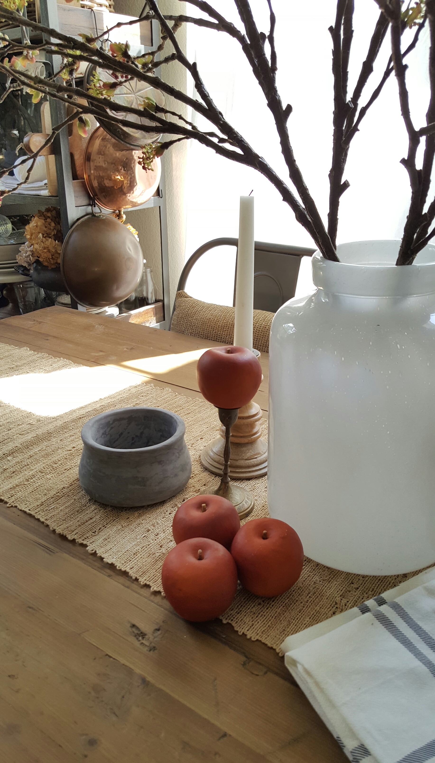 Shop the House design challenge Fall Dining Table Decor apples and blossoms