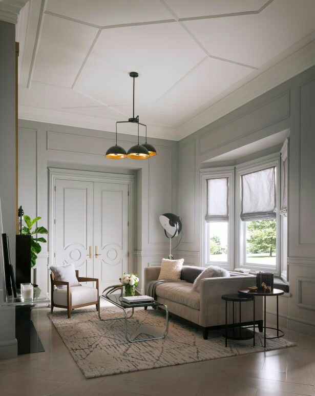 Living Room Interior Design Details Ceiling Inspiration Neutral Decor Crown Moulding Trim