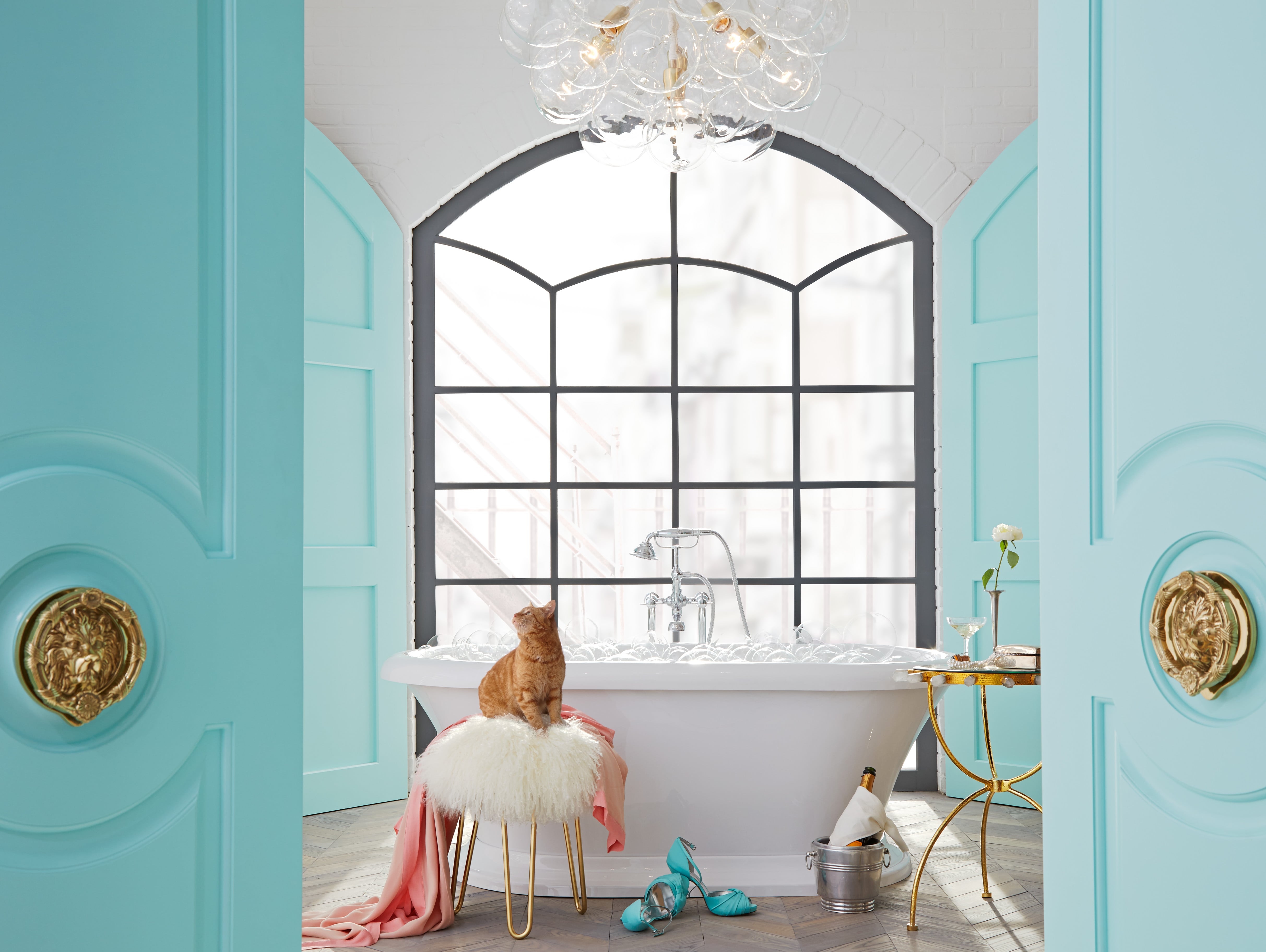 Glam Bathroom Interior Design Ideas Gold White Blue Chic