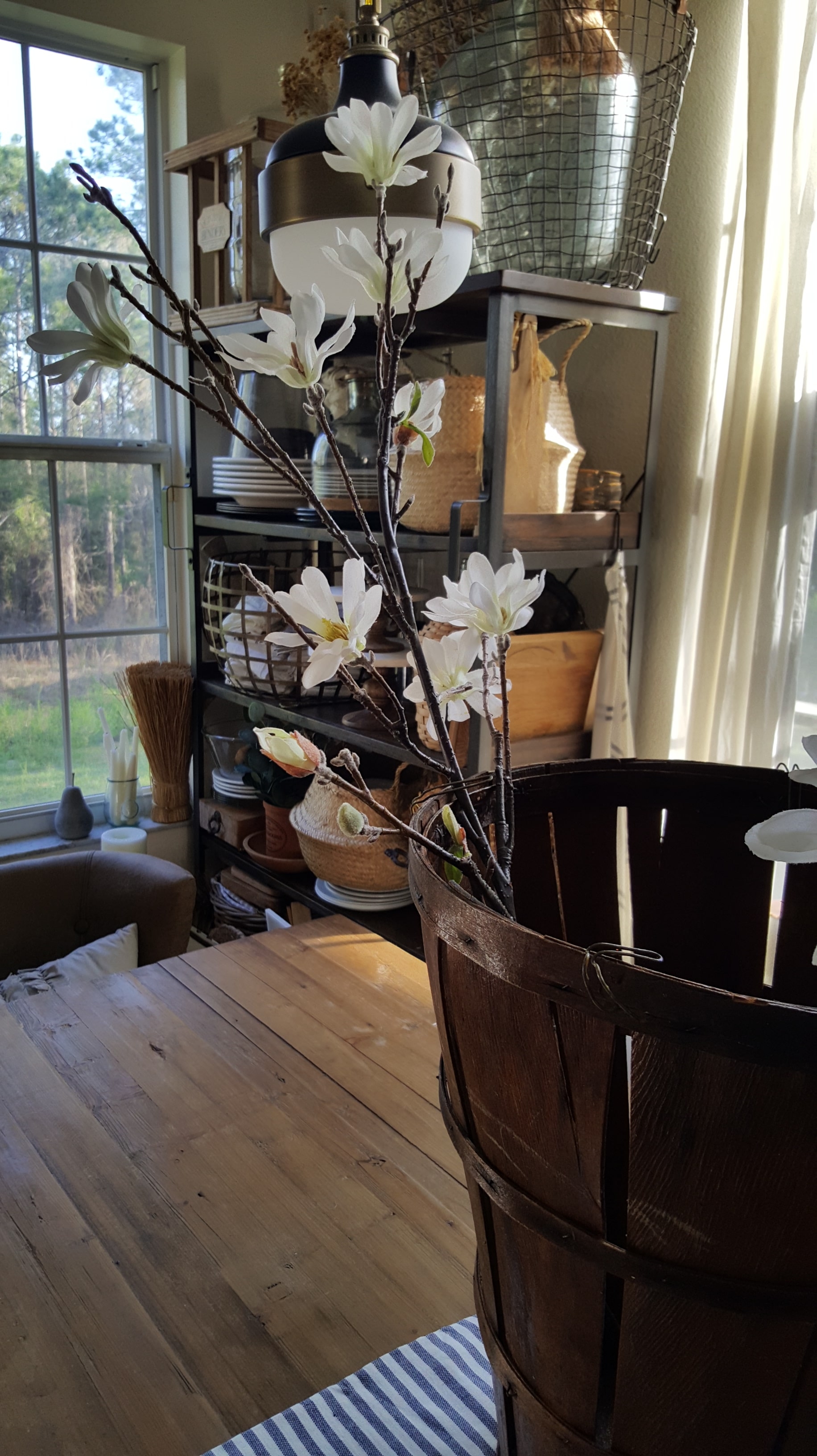 Spring Home Decor Blog Tour White Kitchen Vintage Basket Branches Homegoods Farmhouse Rustic Copper Greenery Decor