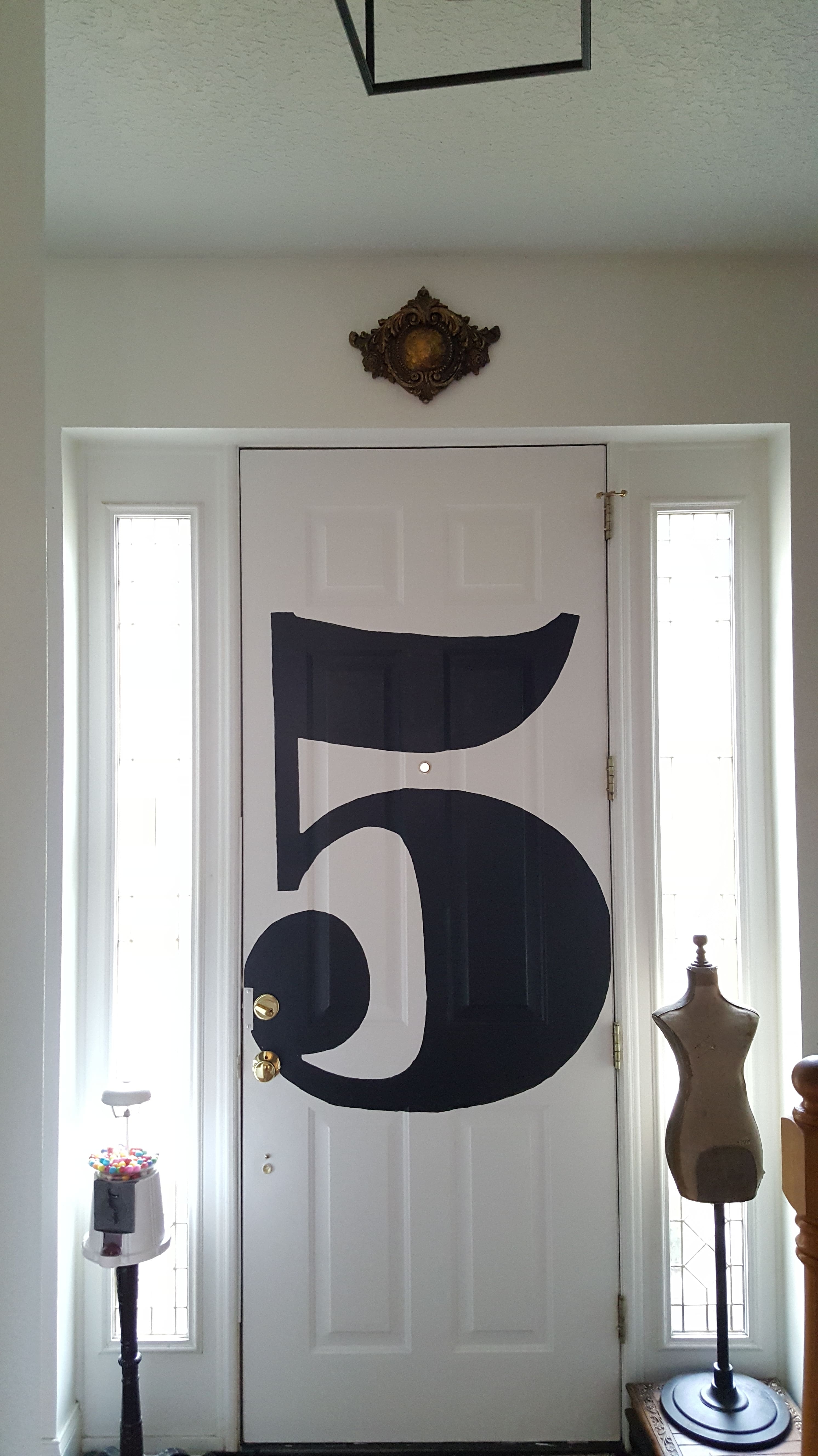 Eclectic Collected Vintage Modern Home Tour - Black and white door decor painted typography number