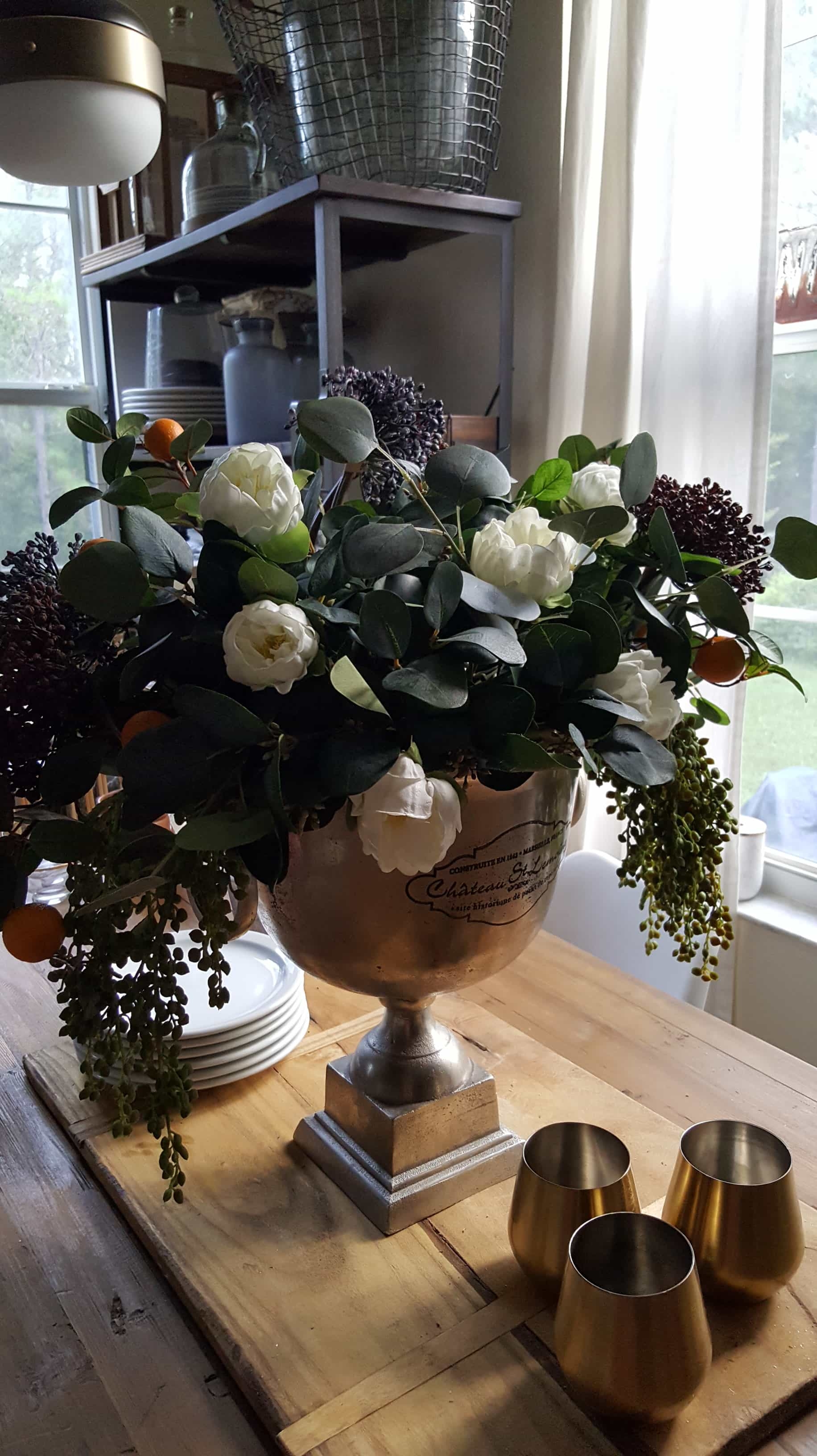 Faux Flowers Fall Winter Decor Tablescape Inspiration Flowers White Black Neutral Mantel Table Scape Winter Fall Afloral Florals Modern Farmhouse Vintage Design Interiors Scandinavian Ideas Inspiration Pinterest