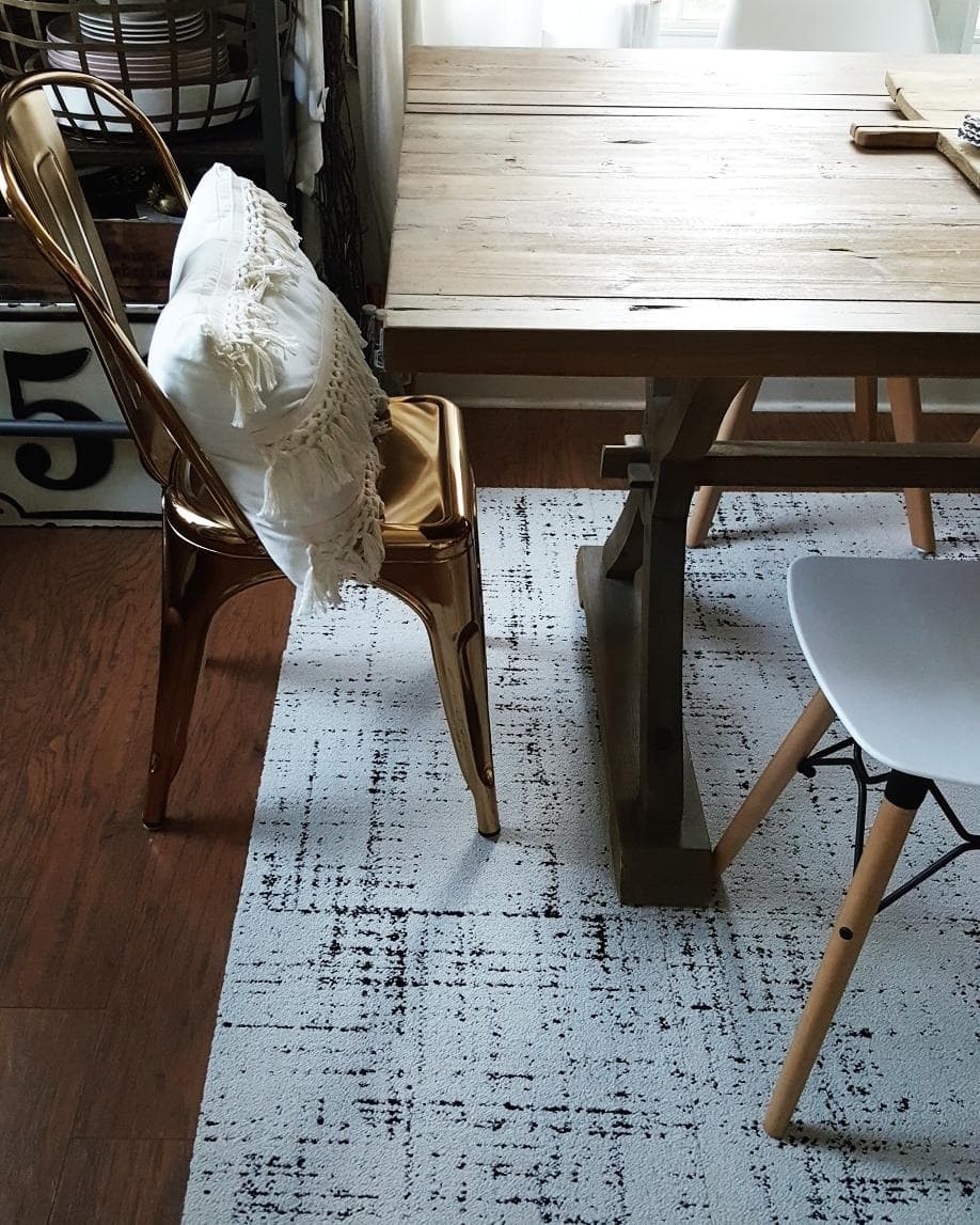 cozy dining room decor design modern farmhouse table wood white gold eucalyptus gray industrial vintage winter decor Chair