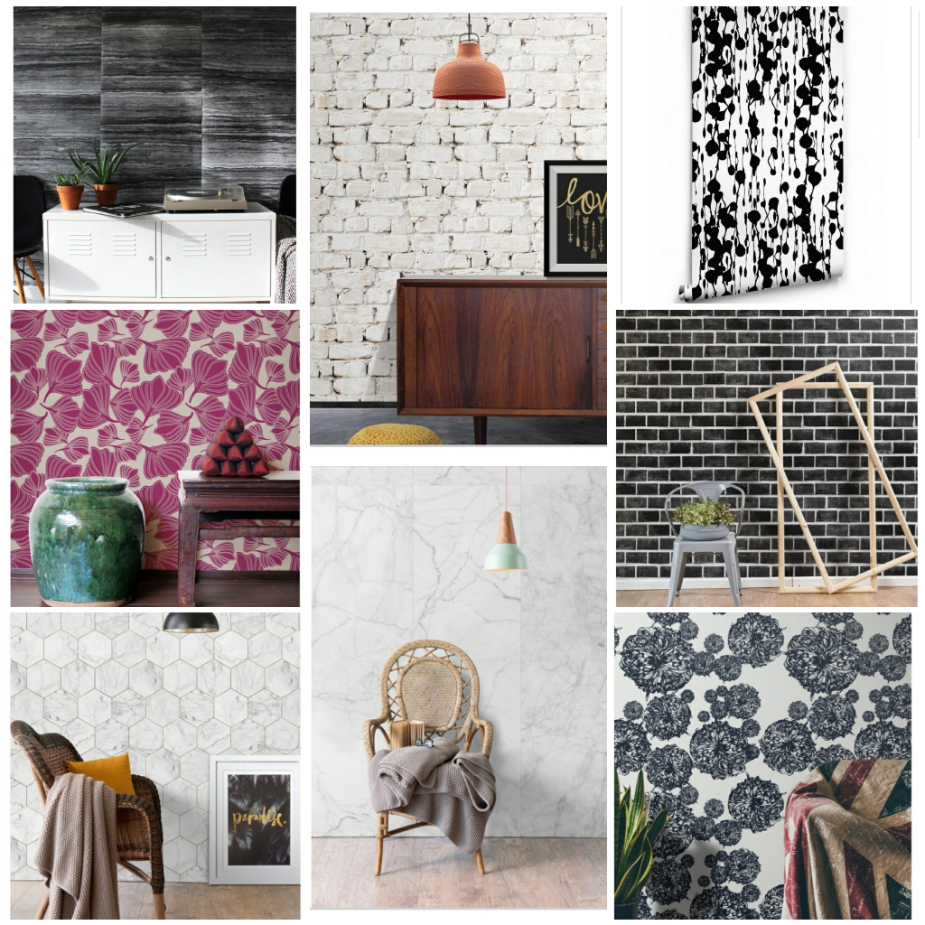 wallpaper textiles patterns brick floral eclectic boho industrial modern farmhouse chic wall decor interior design decorating ideas concrete marble brick wall covering