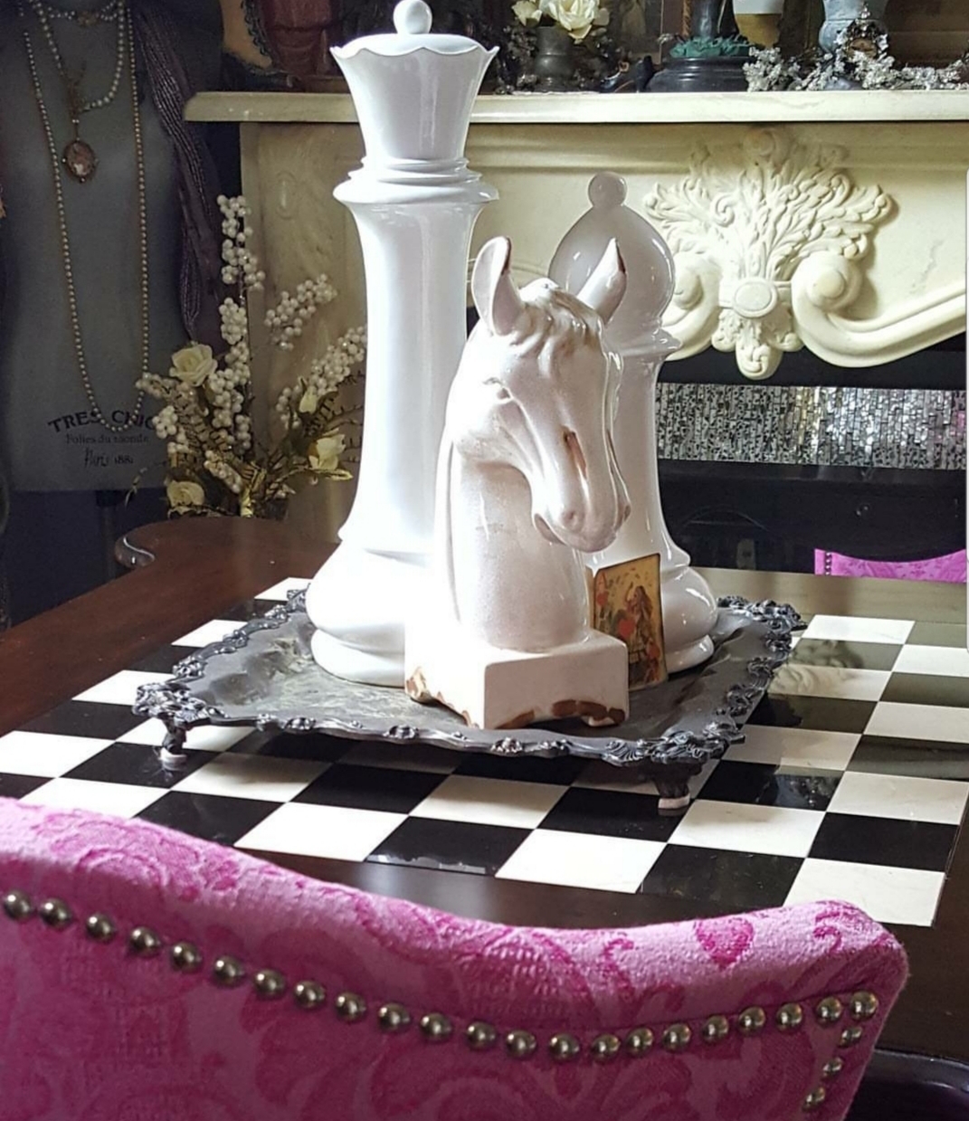 Victorian alice in wonderland decor vintage design chess table