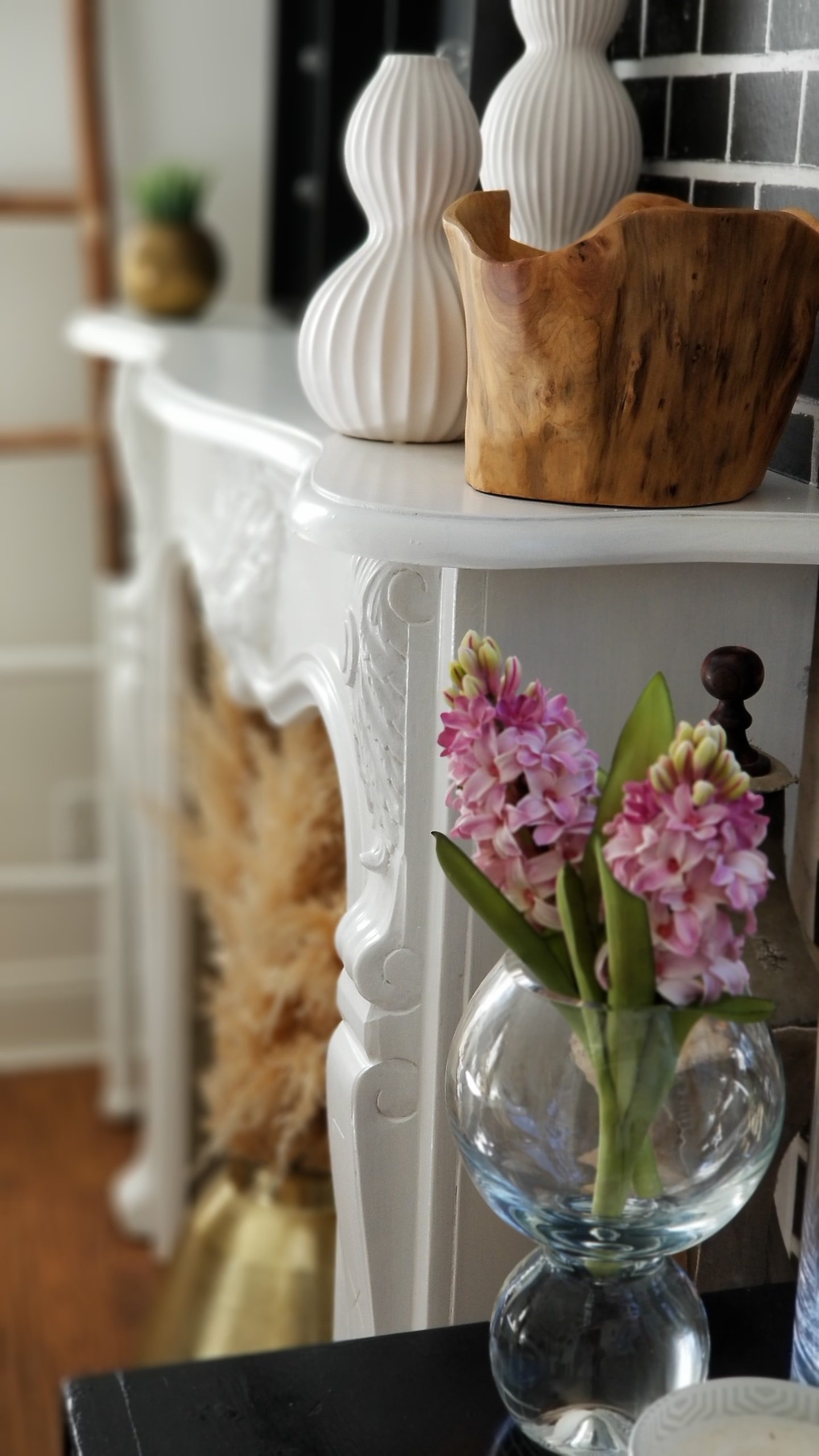 One Room Challenge Urban Chic She Den Office Makeover Industrial Glam Modern Bohemian Decor design inspiration white wood chandelier rattan ottoman tulip table scandinavian interiors open shelving dorothy draper chest