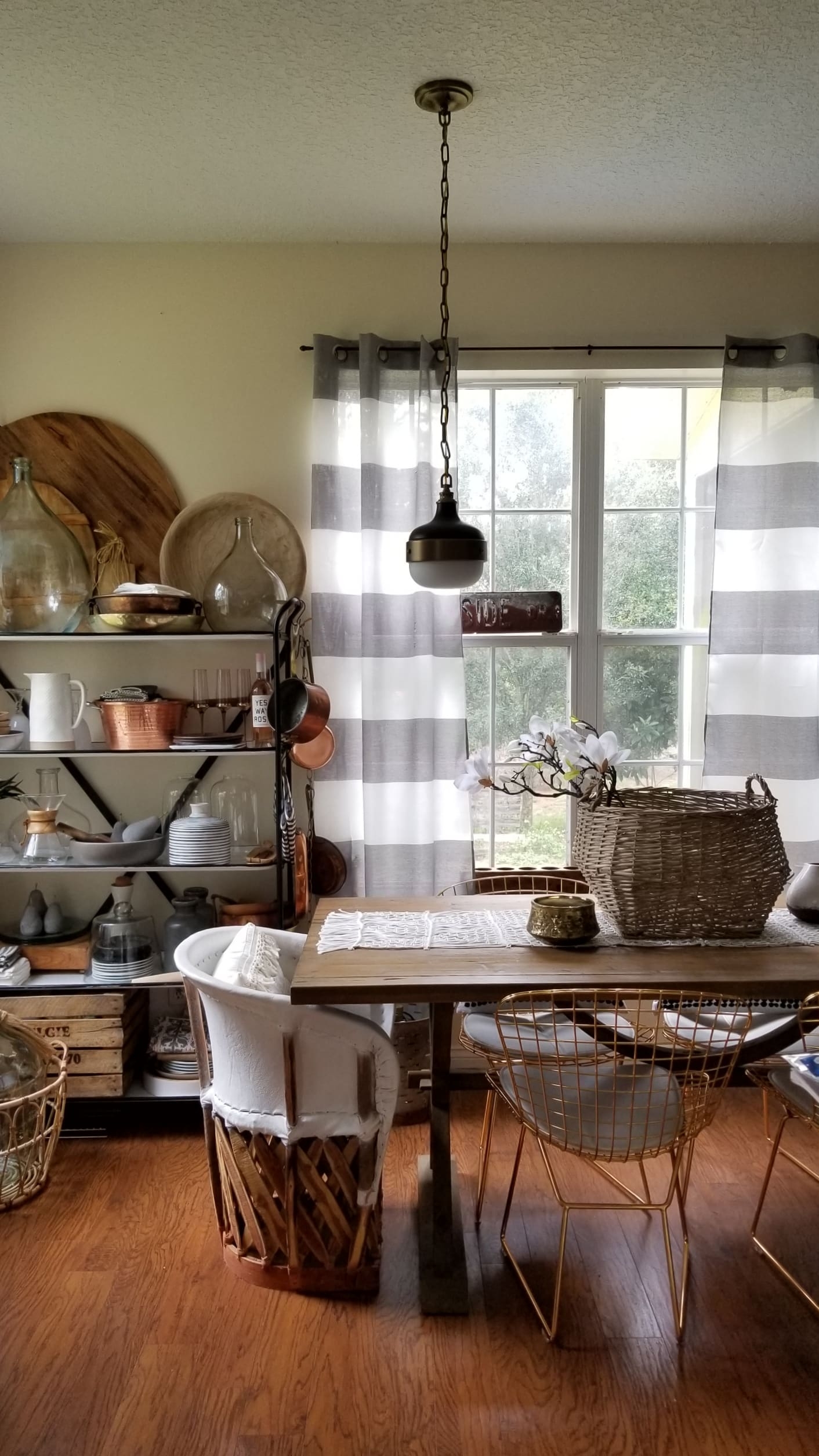  Rustic Modern European French Farmhouse Copper White Black Decor Design Home Interior Inspiration Kitchen Dining Room Farmhouse Table Open Shelving Baskets Pottery Rolling Cart At Home