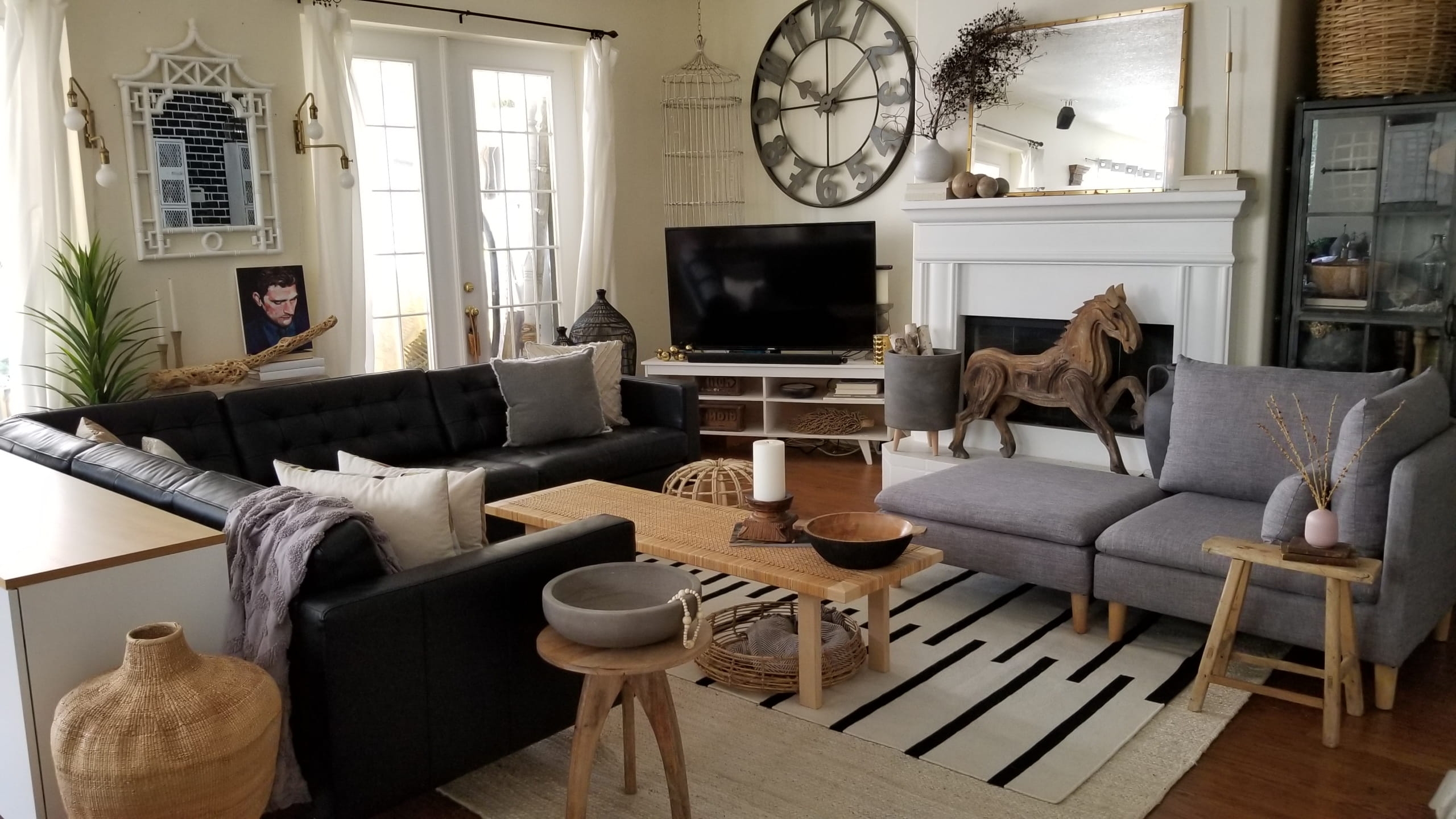 minimal mid century modern vintage industrial farmhouse scandinavian boho eclectic design decor living room makeover white wood black leather urban chic fall decor cozy budget Joss & Main Inspire Q Overstock Ikea Furniture