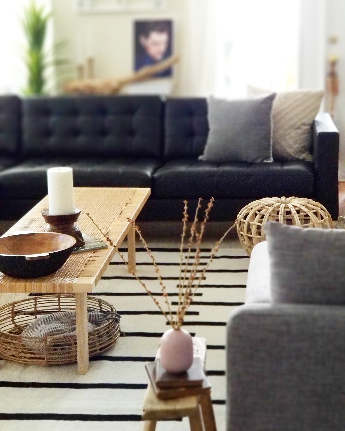 minimal mid century modern vintage industrial farmhouse scandinavian boho eclectic design decor living room makeover white wood black leather urban chic fall decor cozy budget Joss & Main Inspire Q Overstock Ikea Furniture