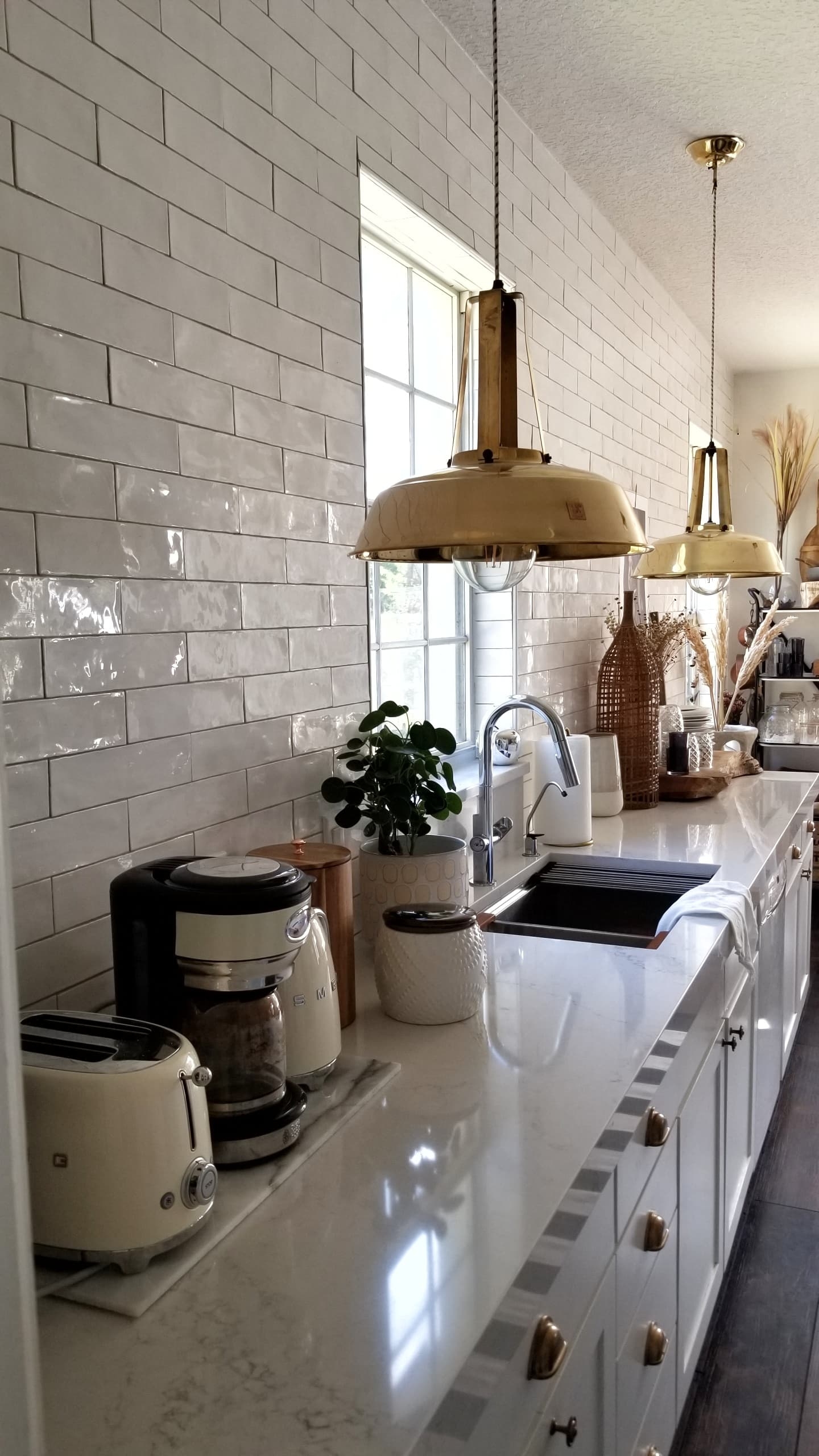  white kitchen wood tile floor renovation makeover interior design modern farmhouse rustic industrial vintage mid century modern european eclectic scandinavian decor wood white quartz countertops marble brass open shelving diy budget friendly reno