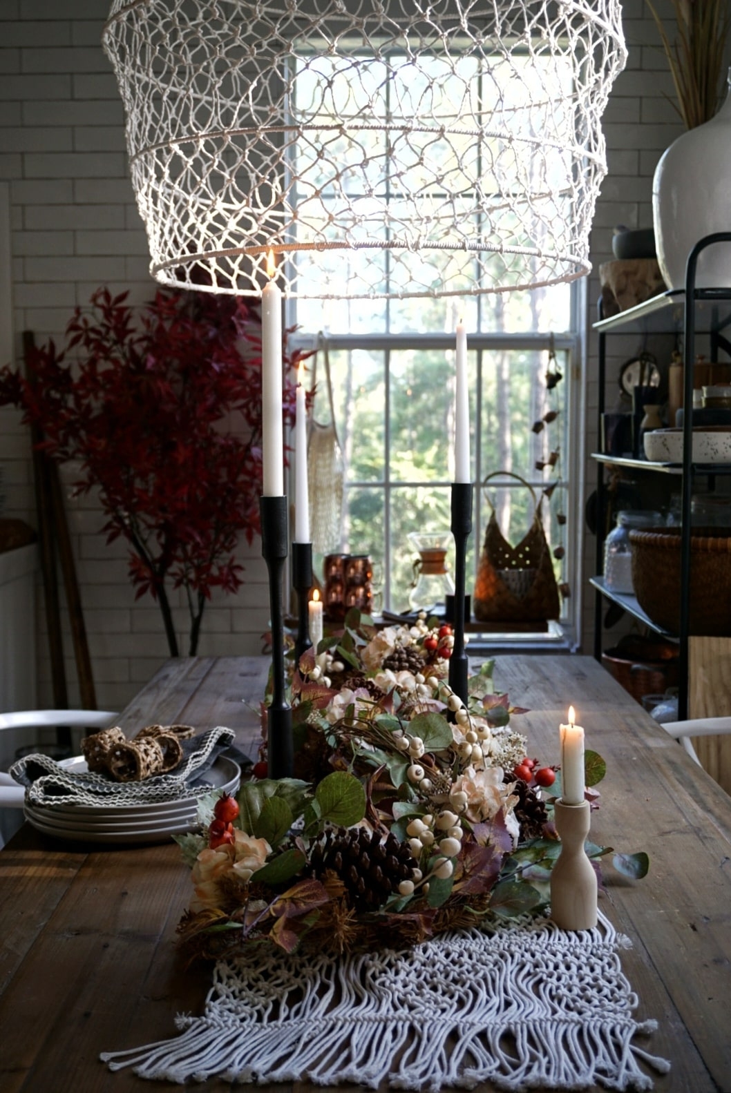 Fall decor autumn seasonal decorating harvest maple aspen trees copper pumpkin gourd living room kitchen dining table farmhouse modern eclectic scandinavian style boho cozy trees garland pinecones wreath porch decor balsam hill faux florals design ideas modern farmhouse hygge home minimalist 