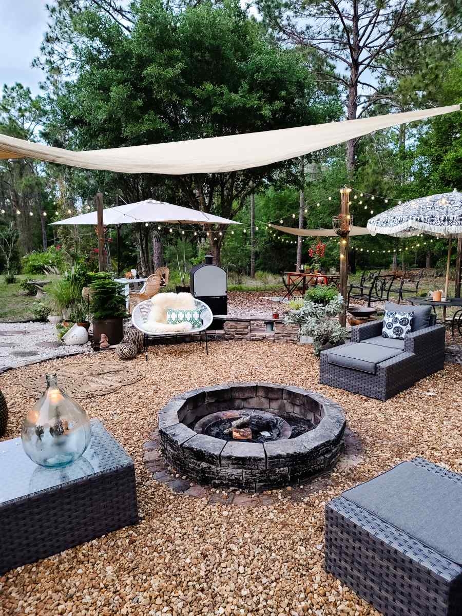 Joss & Main Spring Decor Decorating Outdoor Makeover Fire Pit Garden Dining Orange Tree Candles Patio Rattan Chairs Table Lounge Modern Farmhouse Scandi Boho Pinterest Quarantine Social Distancing Country Living Florida Farm