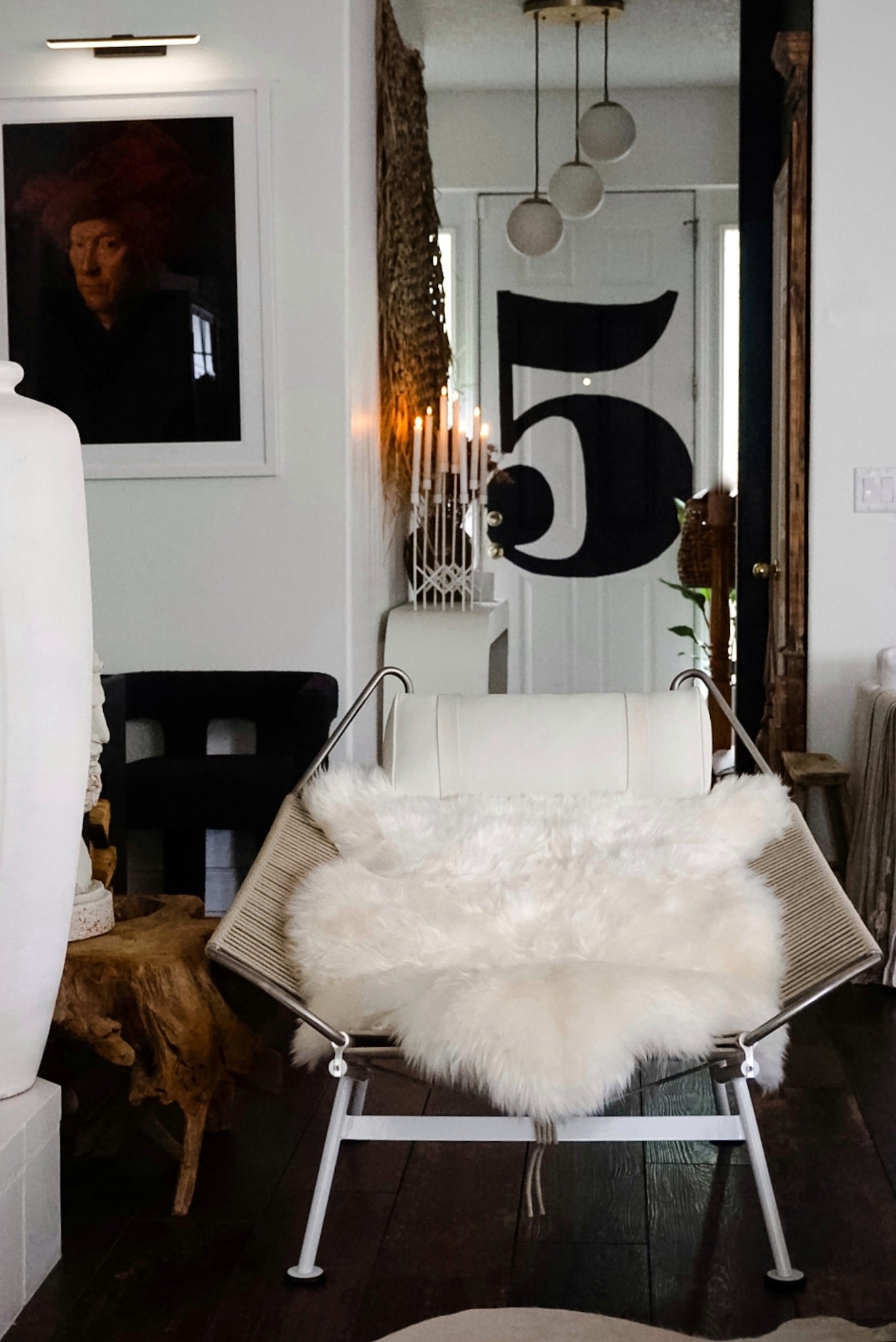 beautiful midcentury modern livingroom with scandinavian japandi eclectic style decor hans wegner inspired chair cozy chic modern